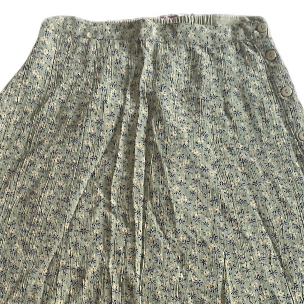 April Cornell Green Floral Crinkle Button Front Midi Skirt Womens M Cottagecore
